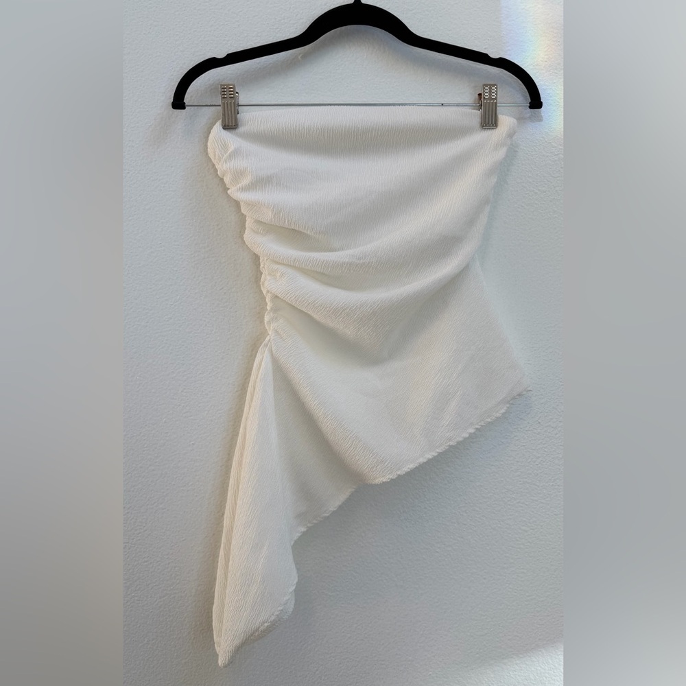 ZARA White Strapless Textured Top | Ruched | Size M | NWT
